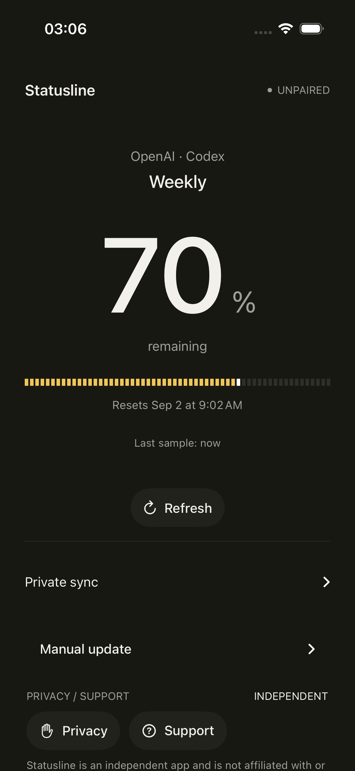 The native iPhone app with its unpaired 70 percent local example